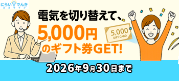 にらいでんきエコライフ　新規ご契約の方に5,000円のギフト券をプレゼント！